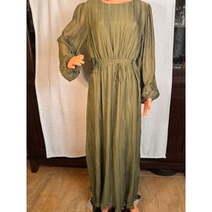 NWT Sage the Label olive green sheer long sleeve cut out side maxi dress size L‎